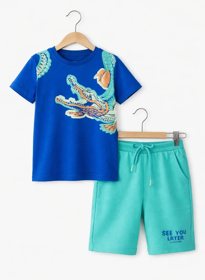 Victor And Jane  Boys Crocodile Graphic T-Shirt & Mint Shorts Set for Men | Best Price UAE